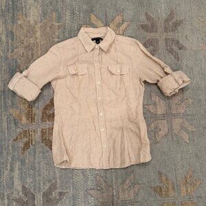 Banana Republic Women Linen Shirt 6 Button-Up Long Roll Sleeve Chic Resort Wear